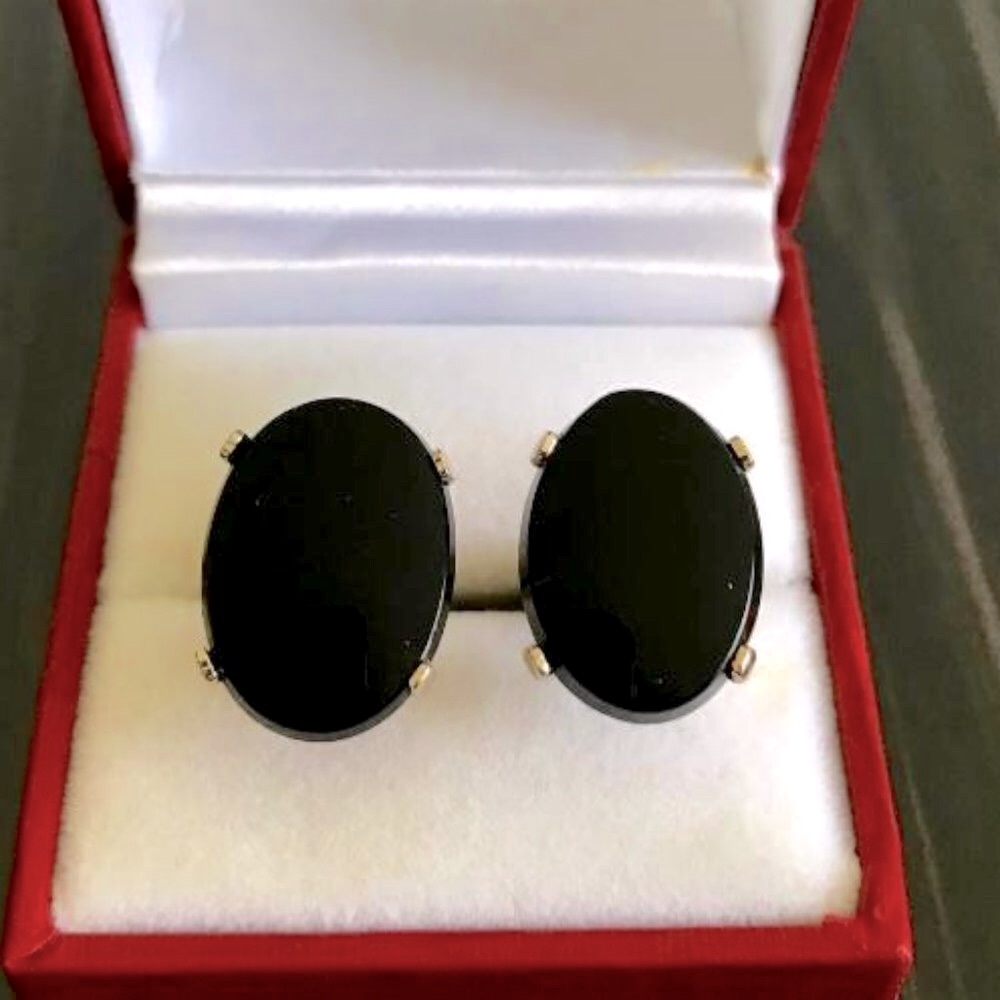 Dante Gold-Tone & Oval Black Stone Cuff Links